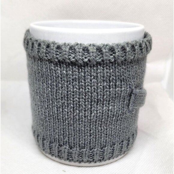 Penguin Mug With Knitted Gray Sweater Cozy & Orange Pom-Pom Design - Picture 5 of 8